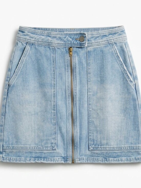 Billabong Dresses & Skirts - Billabong Ride Right Skirt Size 26 Light Blue Denim Jean Full Front Zip